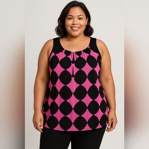 M4) Worthington Woman Pink & Black Geometric Sleeveless Top 3X